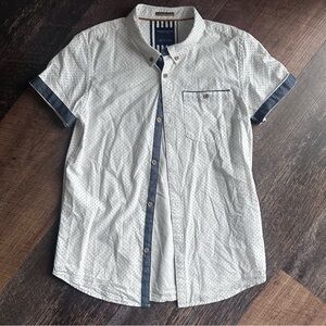 Denim & Flower Boys White Microdot Short-Sleeve Button-Down with Navy Trim
